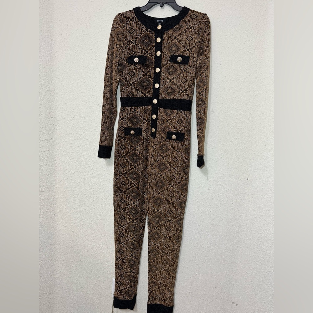 Brand New! Chic Black and Brown Patterned Jumpsuit